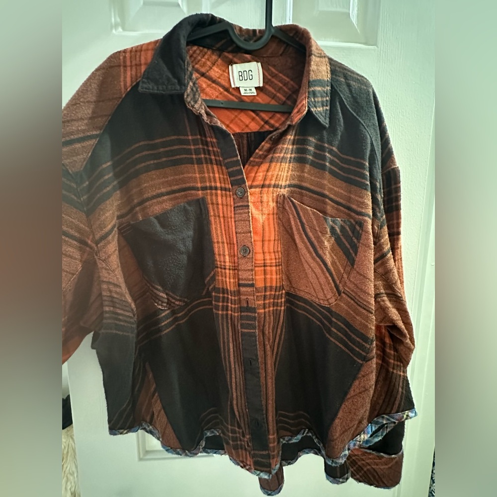 Size M BDG Casual Plaid Shirt - Black and Orange